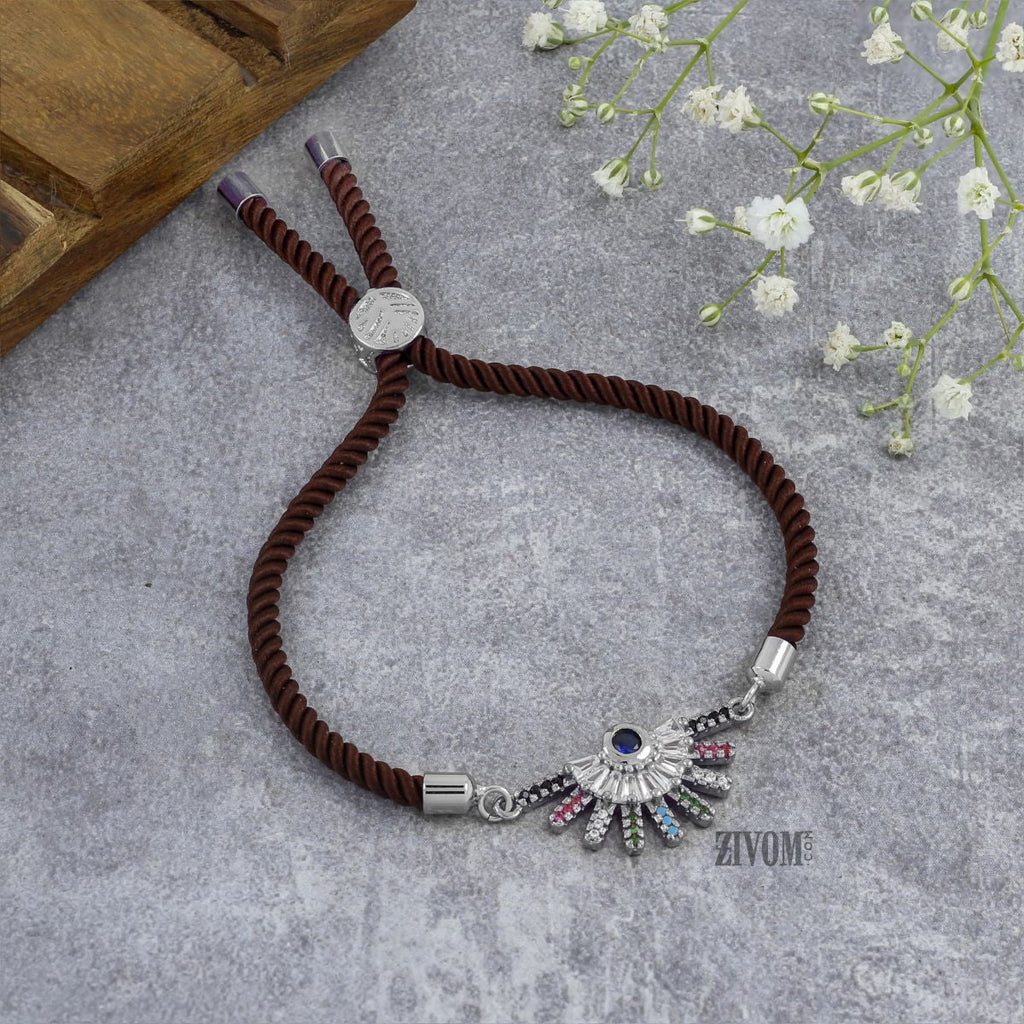 Rainbow Colourful Silver Brown Cubic Zirconia Thread Bracelet Bulk