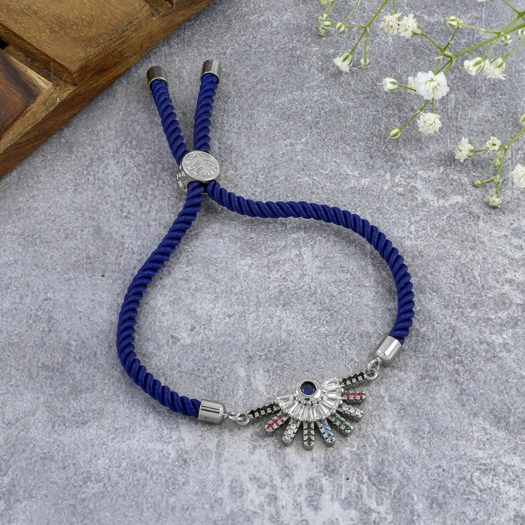 Rainbow Colourful Silver Blue Cubic Zirconia Thread Bracelet Bulk