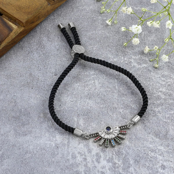 Rainbow Colourful Silver Black Cubic Zirconia Thread Bracelet Bulk Main image