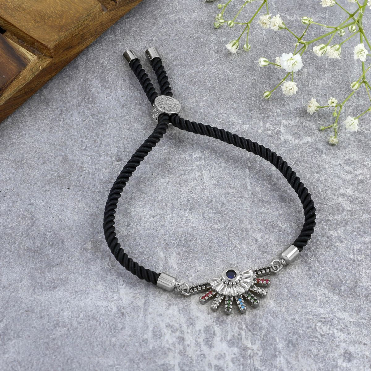 Rainbow Colourful Silver Black Cubic Zirconia Thread Bracelet Bulk