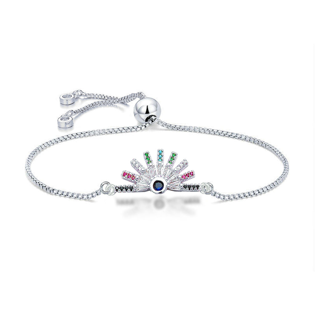 Rainbow Colour Silver CZ American Diamond Slider Bracelet Bulk