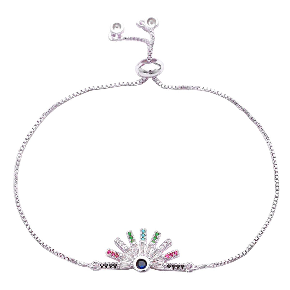 Rainbow Colour Silver CZ American Diamond Slider Bracelet Bulk