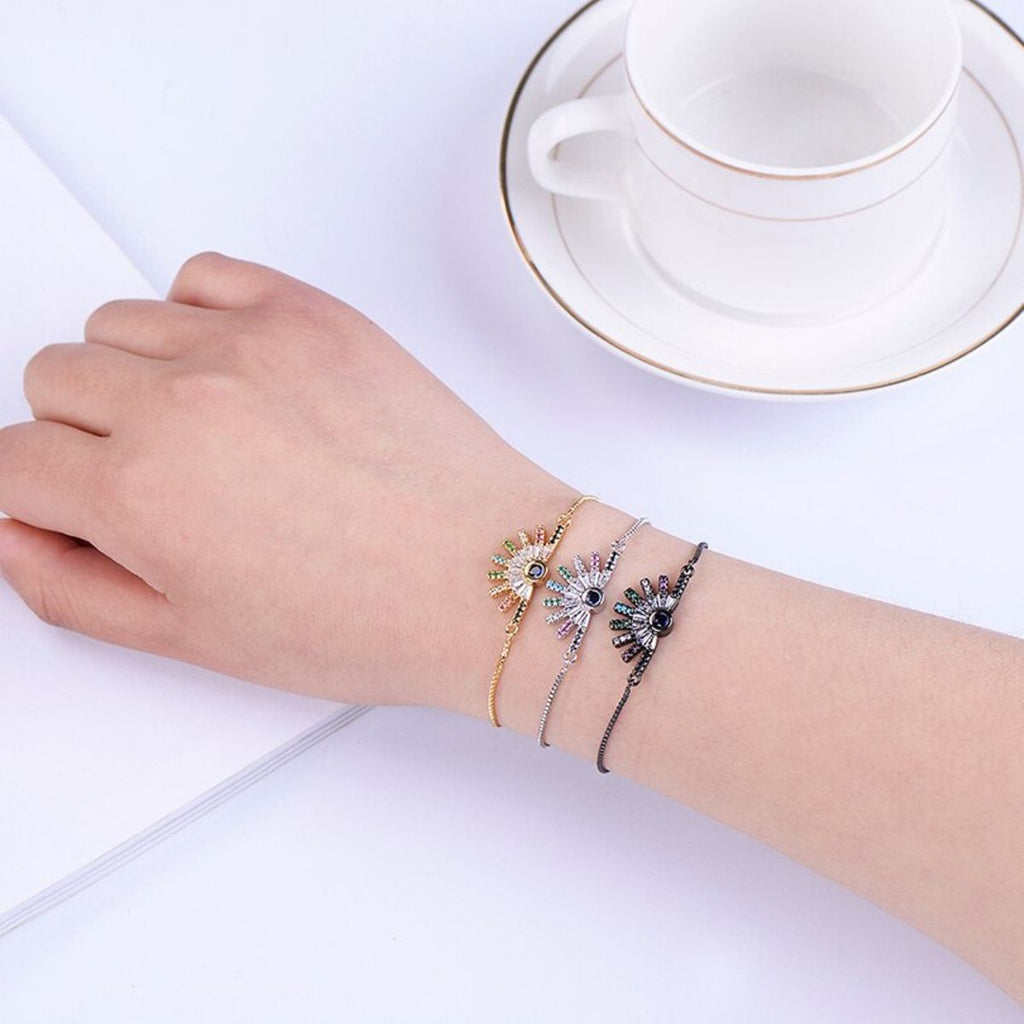 Rainbow Colour Silver CZ American Diamond Slider Bracelet Bulk