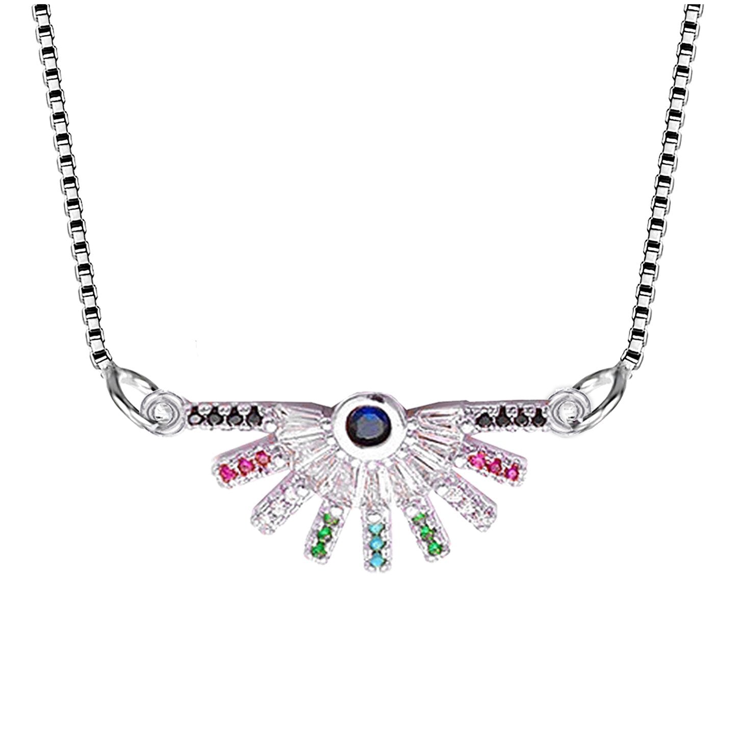 Rainbow Colourful Silver American Diamond Necklace Pendant Chain Bulk Secondary image