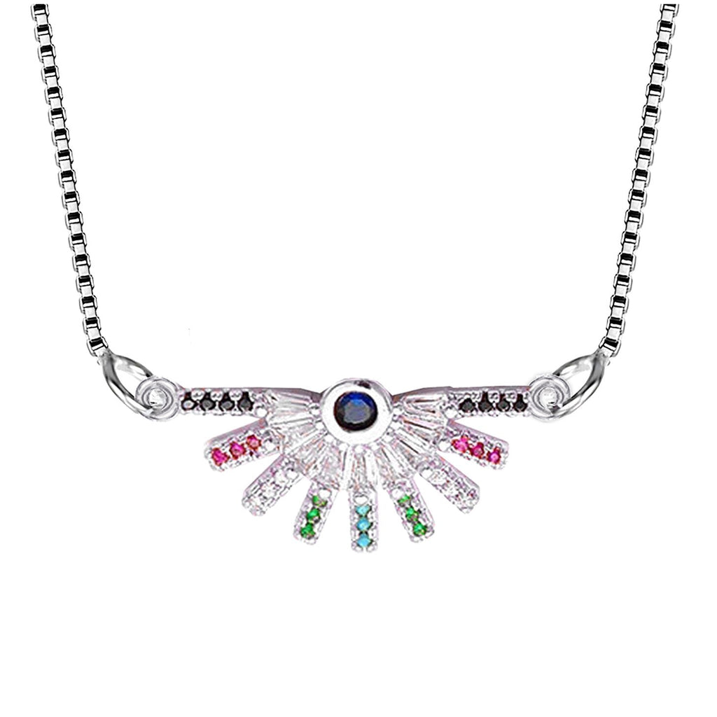 Rainbow Colourful Silver American Diamond Necklace Pendant Chain Bulk