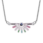 Rainbow Colourful Silver American Diamond Necklace Pendant Chain Bulk