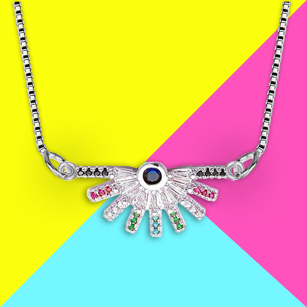 Rainbow Colourful Silver American Diamond Necklace Pendant Chain Bulk Main image