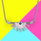 Rainbow Colourful Silver American Diamond Necklace Pendant Chain Bulk