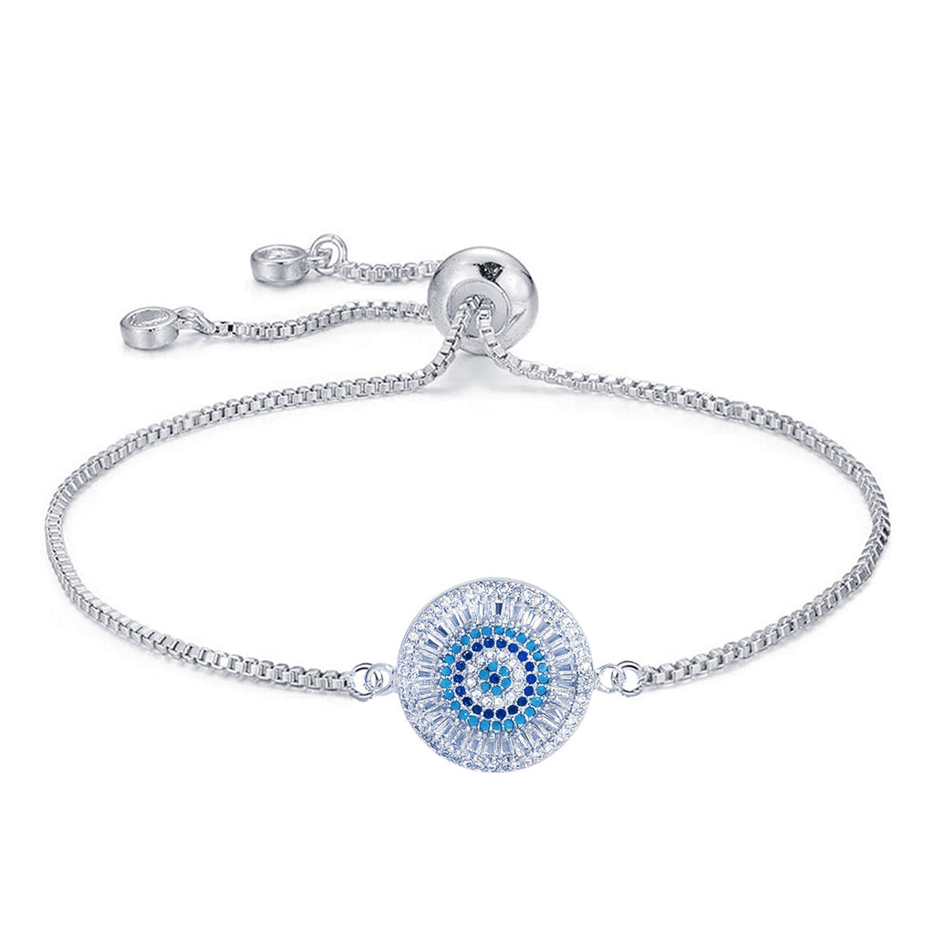 Blue Evil Eye Lucky CZ American Diamond Slider Bracelet Bulk