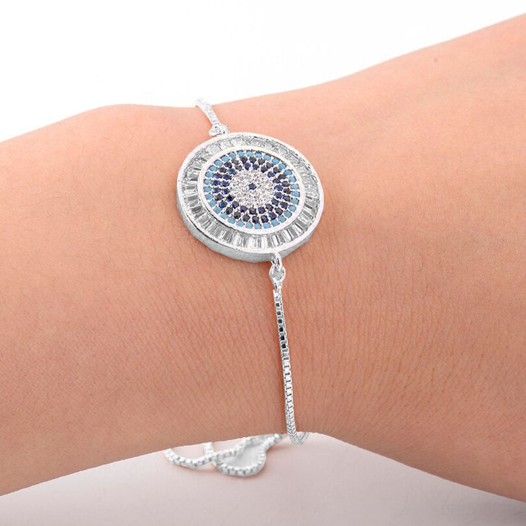 Blue Evil Eye Lucky CZ American Diamond Slider Bracelet Bulk