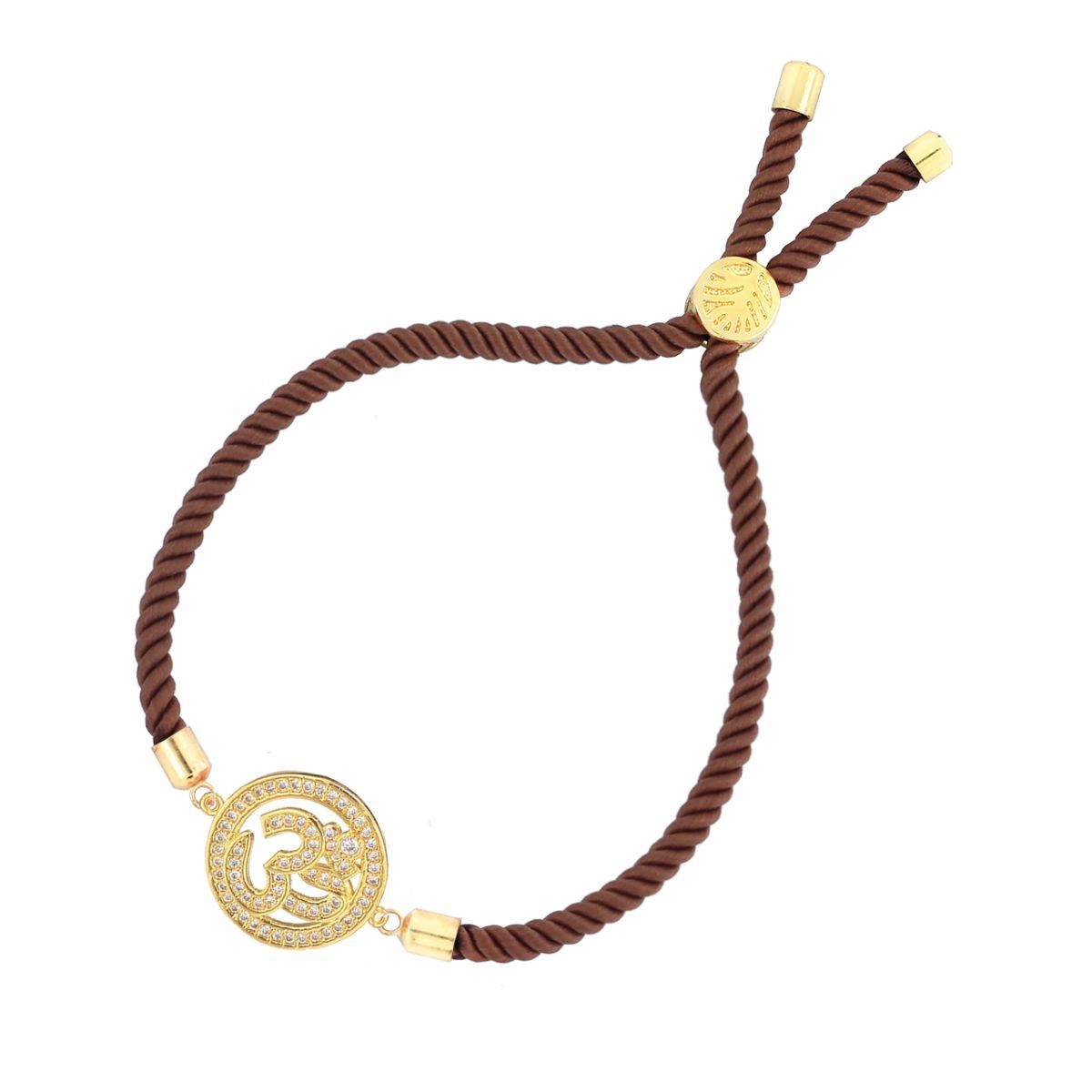 Aum Om 18K Gold Brown American Diamond Adjustable Thread Bracelet Secondary image