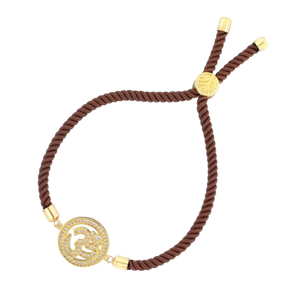 Aum Om 18K Gold Brown American Diamond Adjustable Thread Bracelet