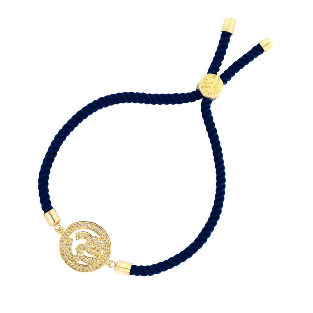 Aum Om 18K Gold Blue American Diamond Adjustable Thread Bracelet Bulk