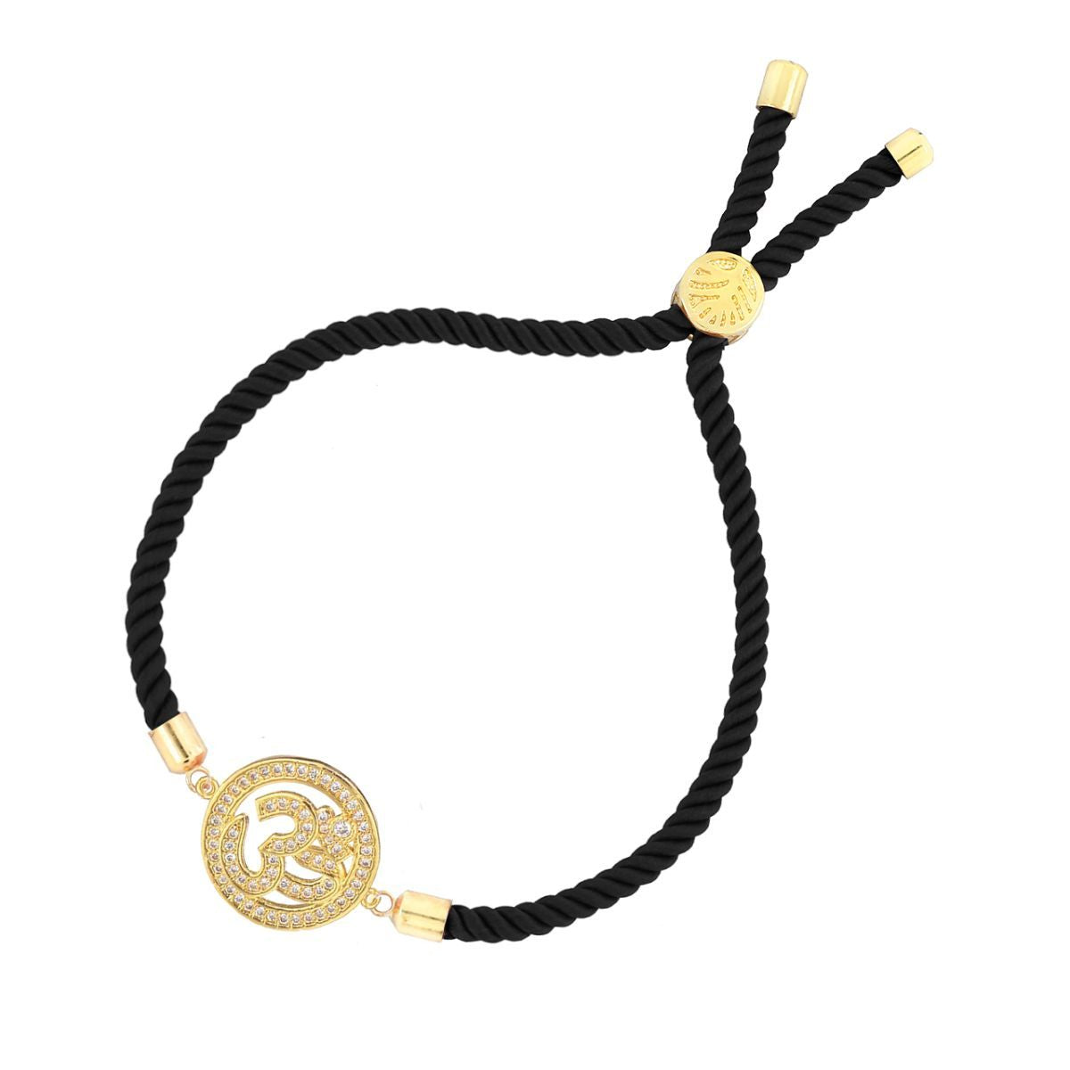 Aum Om 18K Gold Black American Diamond Adjustable Thread Bracelet Secondary image
