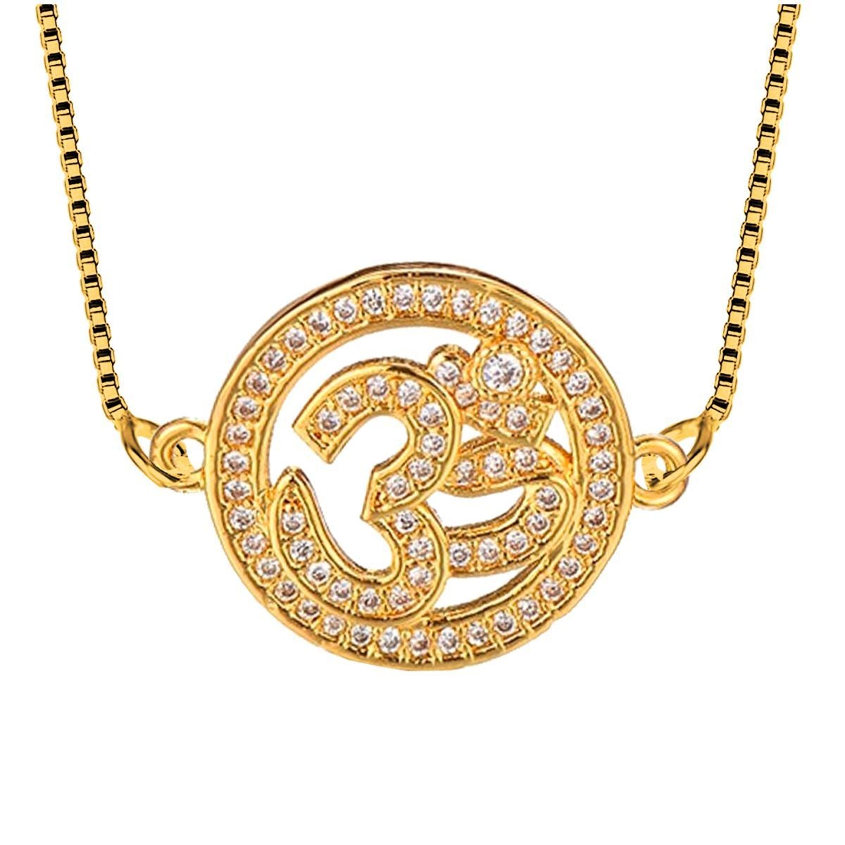 Aum Om 18K Gold Cubic Zirconia Diamond Necklace Pendant Chain Bulk