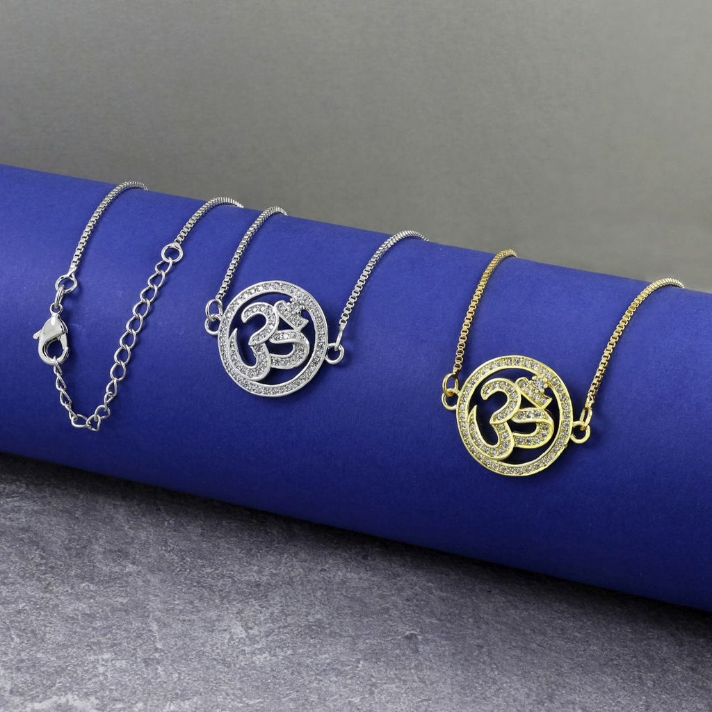 Aum Om 18K Gold Cubic Zirconia Diamond Necklace Pendant Chain Bulk