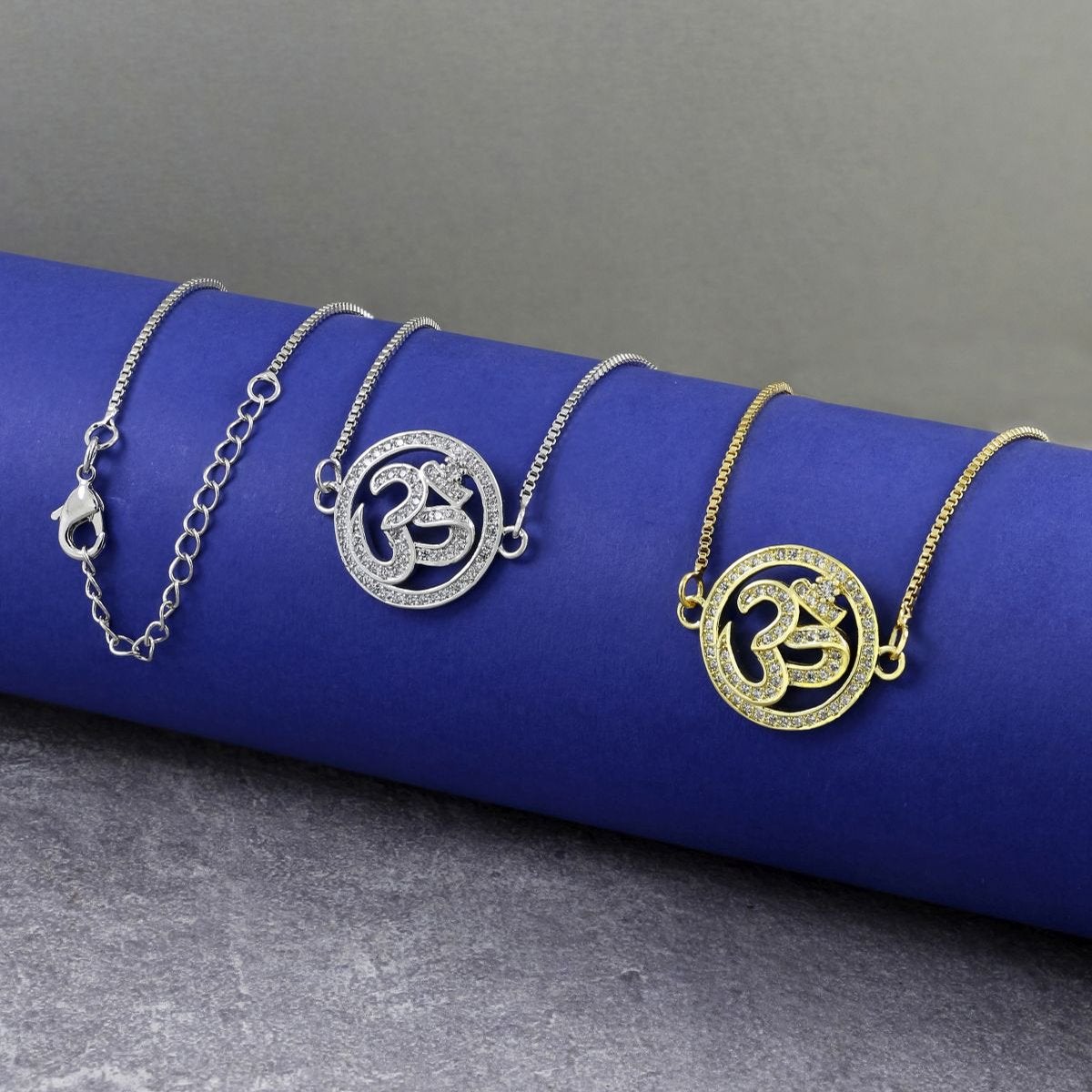 Aum Om 18K Gold Cubic Zirconia Diamond Necklace Pendant Chain Bulk