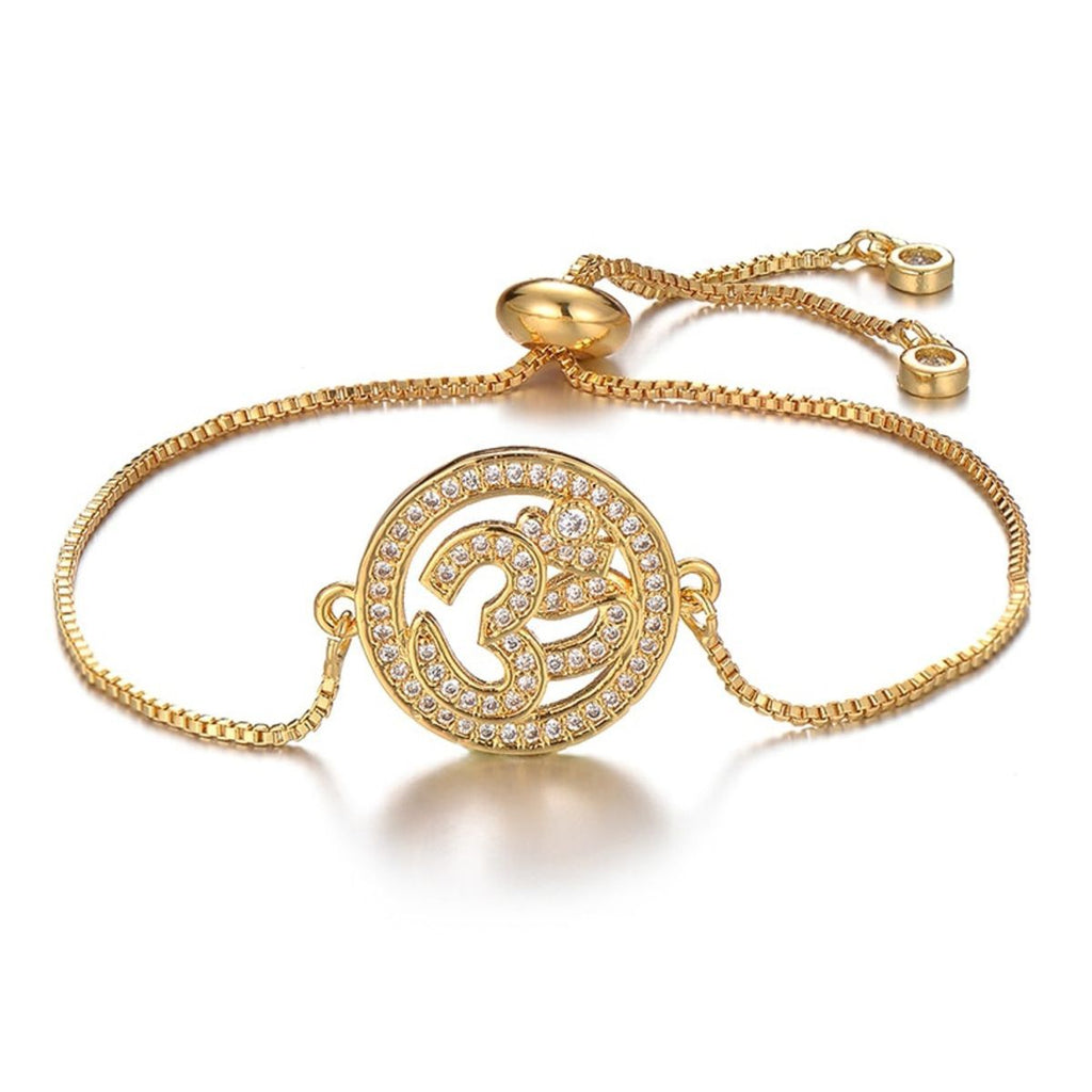 Aum Om 18K Gold CZ American Diamond Slider Tennis Bracelet Bulk