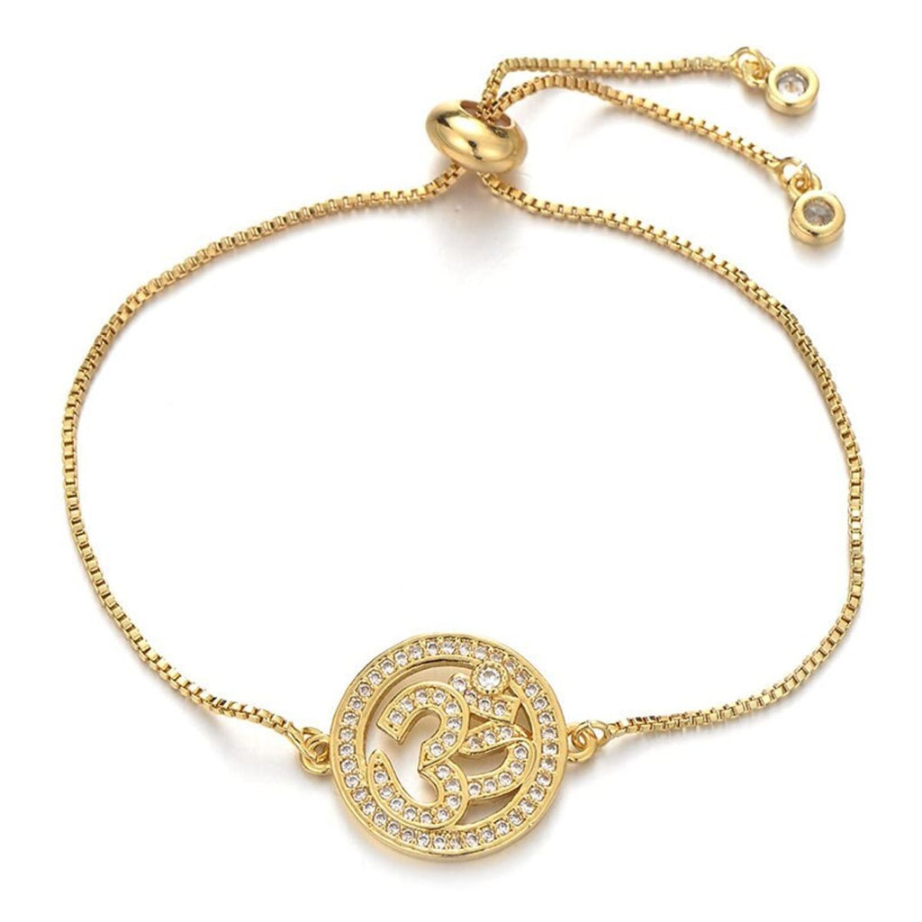 Aum Om 18K Gold CZ American Diamond Slider Tennis Bracelet Bulk