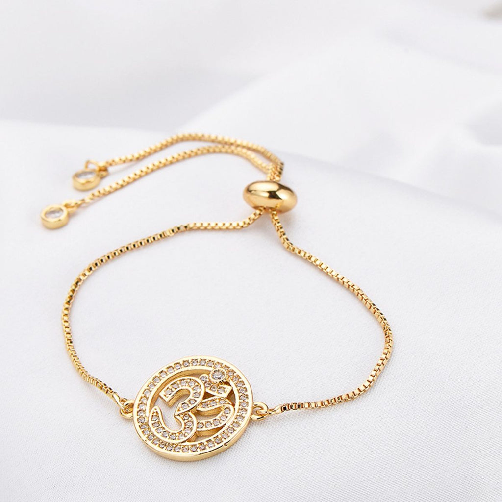 Aum Om 18K Gold CZ American Diamond Slider Tennis Bracelet Bulk