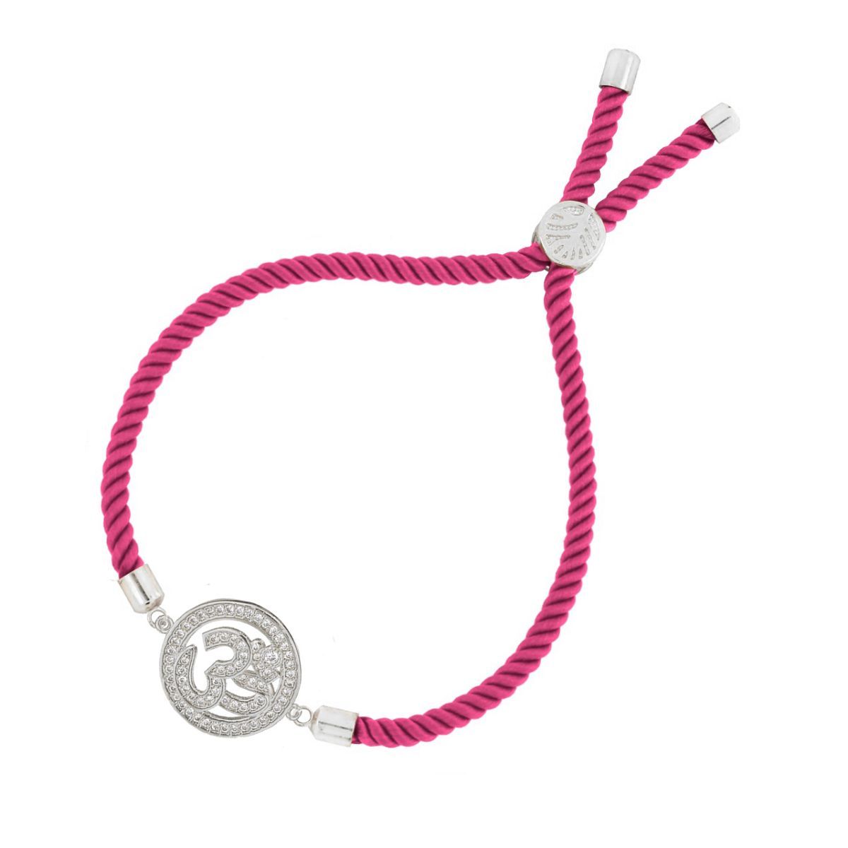 Aum Om Silver Pink American Diamond Adjustable Thread Bracelet Bulk