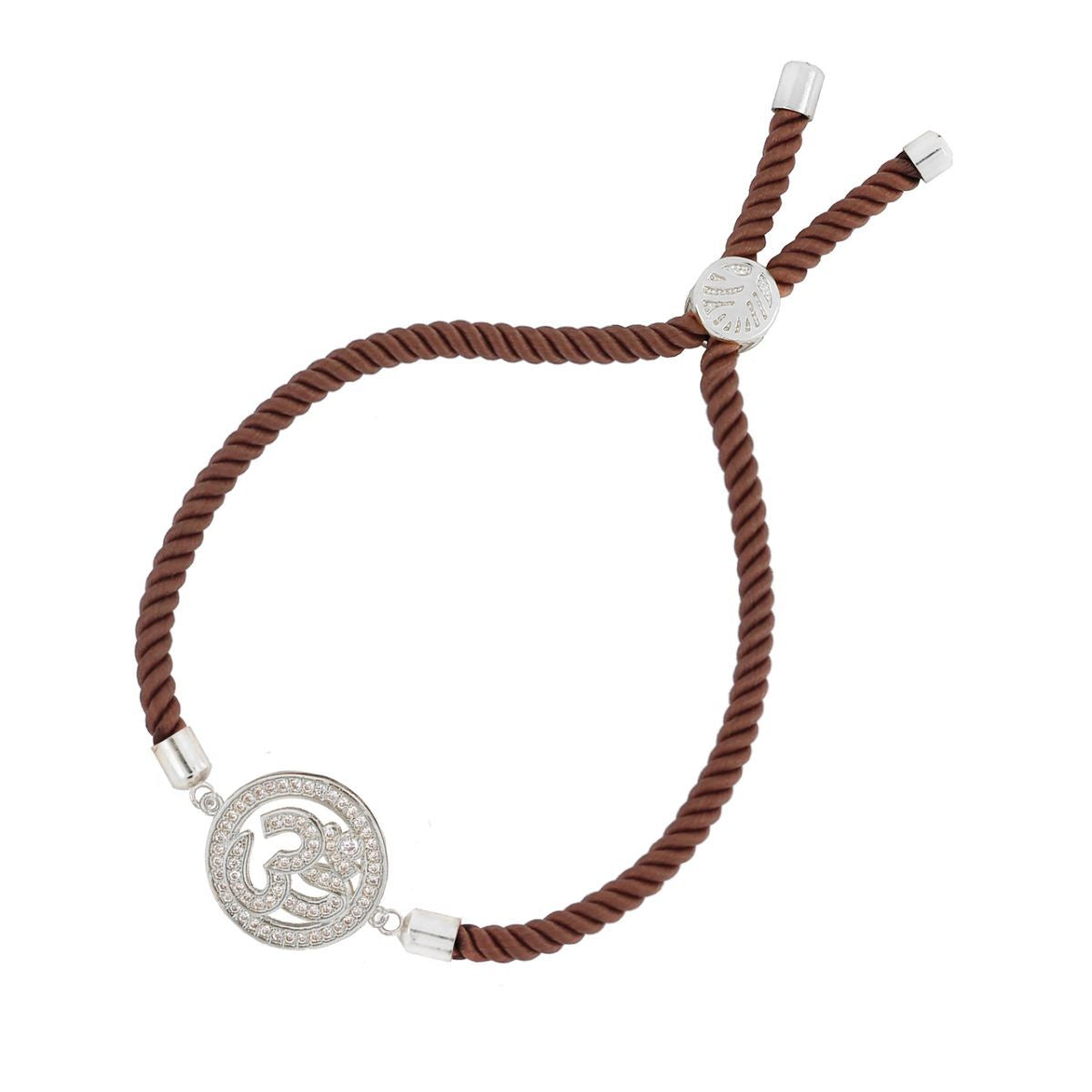 Aum Om Silver Brown American Diamond Adjustable Thread Bracelet Bulk