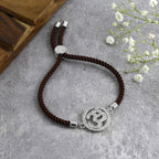 Aum Om Silver Brown American Diamond Adjustable Thread Bracelet Bulk