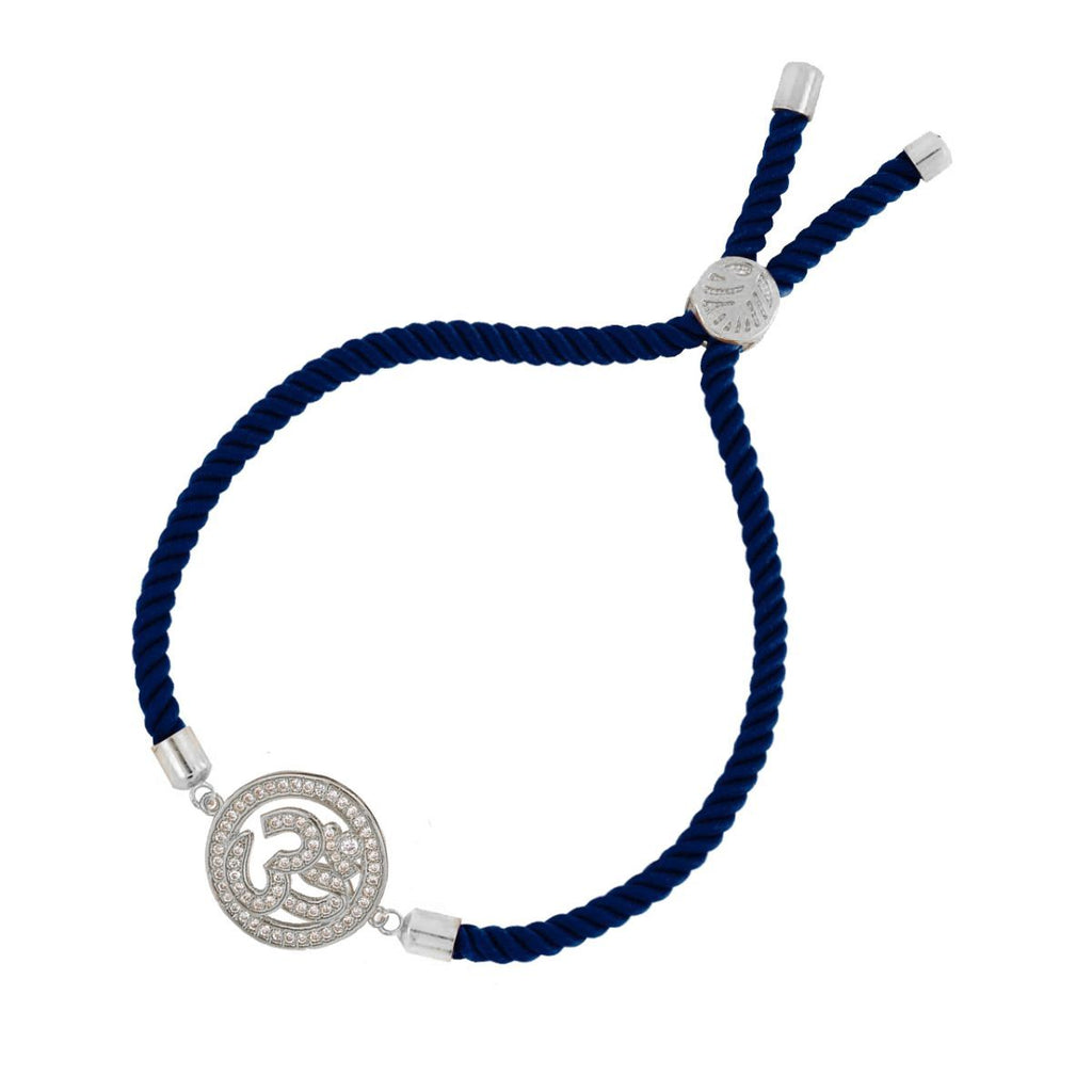 Aum Om Silver Blue American Diamond Adjustable Thread Bracelet Bulk