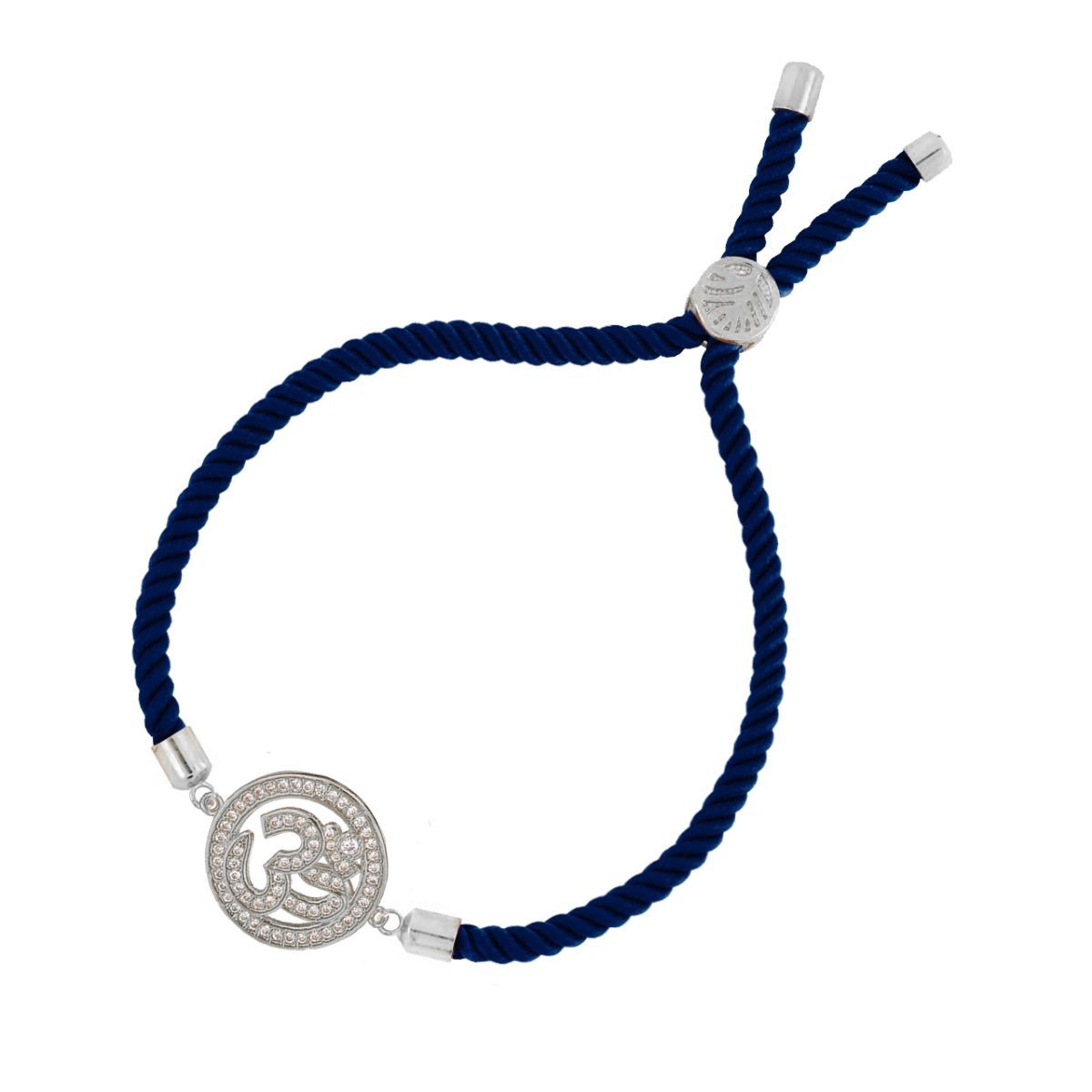 Aum Om Silver Blue American Diamond Adjustable Thread Bracelet Bulk