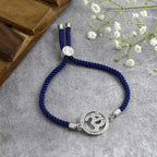 Aum Om Silver Blue American Diamond Adjustable Thread Bracelet Bulk