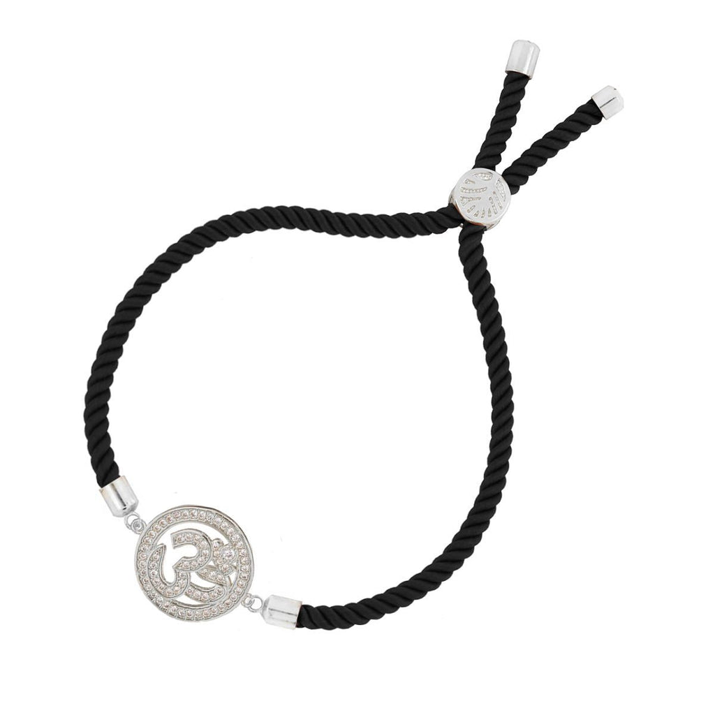 Aum Om Silver Black American Diamond Adjustable Thread Bracelet Bulk