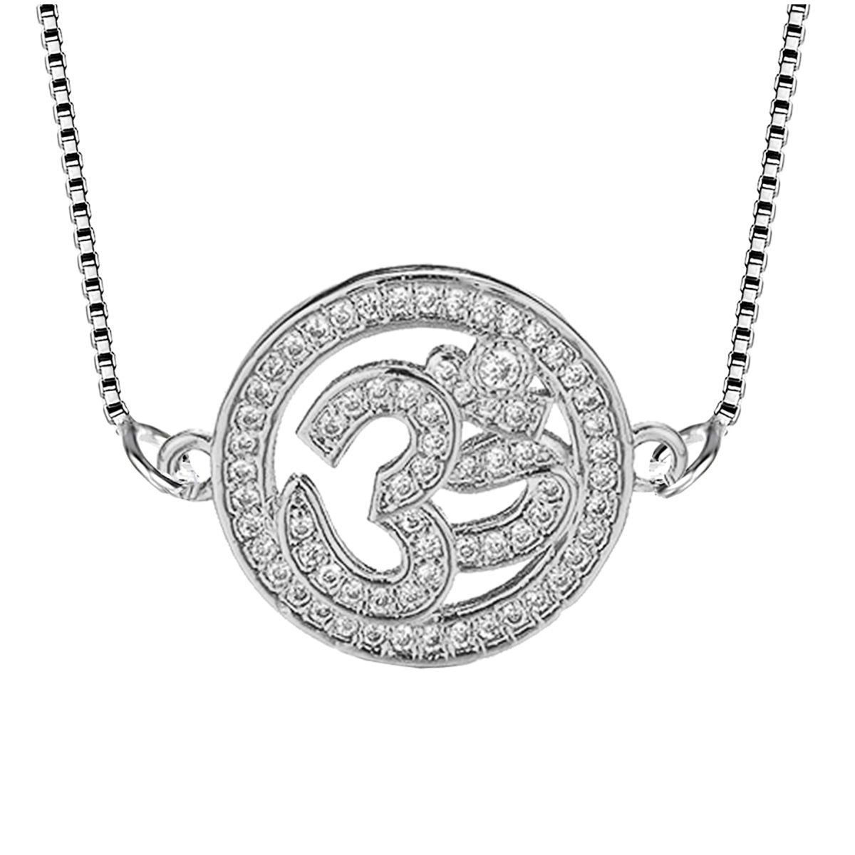 Aum Om 18K Gold Cubic Zirconia Diamond Necklace Pendant Chain Bulk