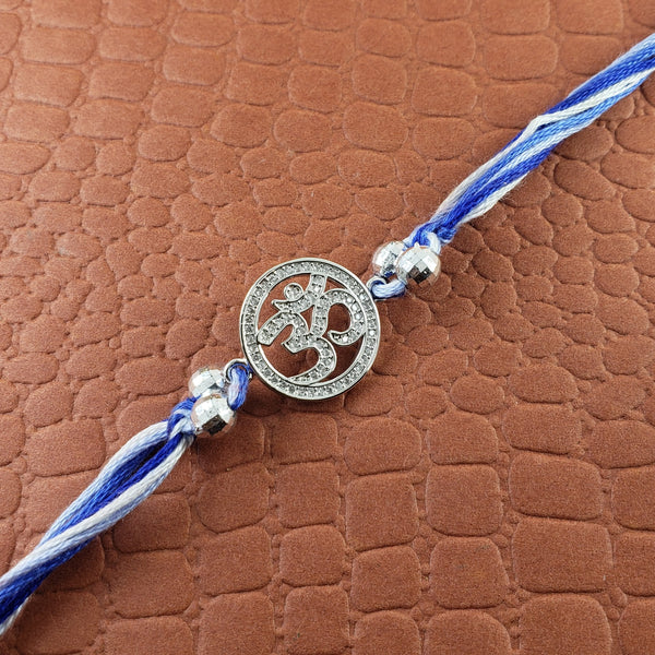 Aum Om Silver Cubic Zirconia American Diamond Thread Rakhi Men Bulk Main image