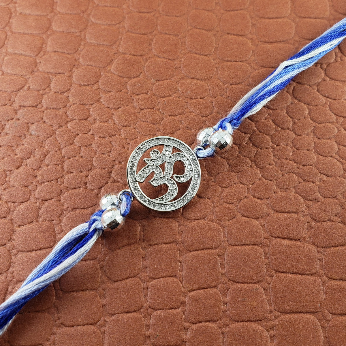 Aum Om Silver Cubic Zirconia American Diamond Thread Rakhi Men Bulk