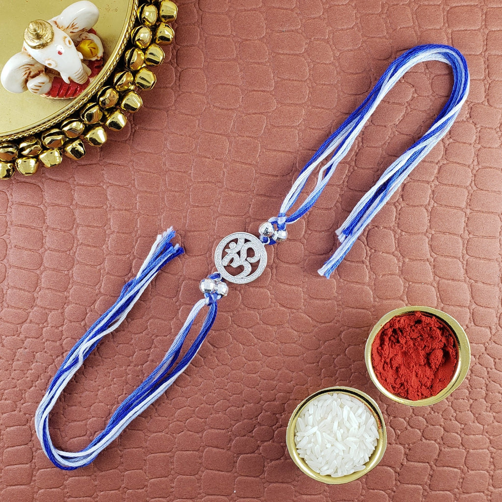 Aum Om Silver Cubic Zirconia American Diamond Thread Rakhi Men Bulk