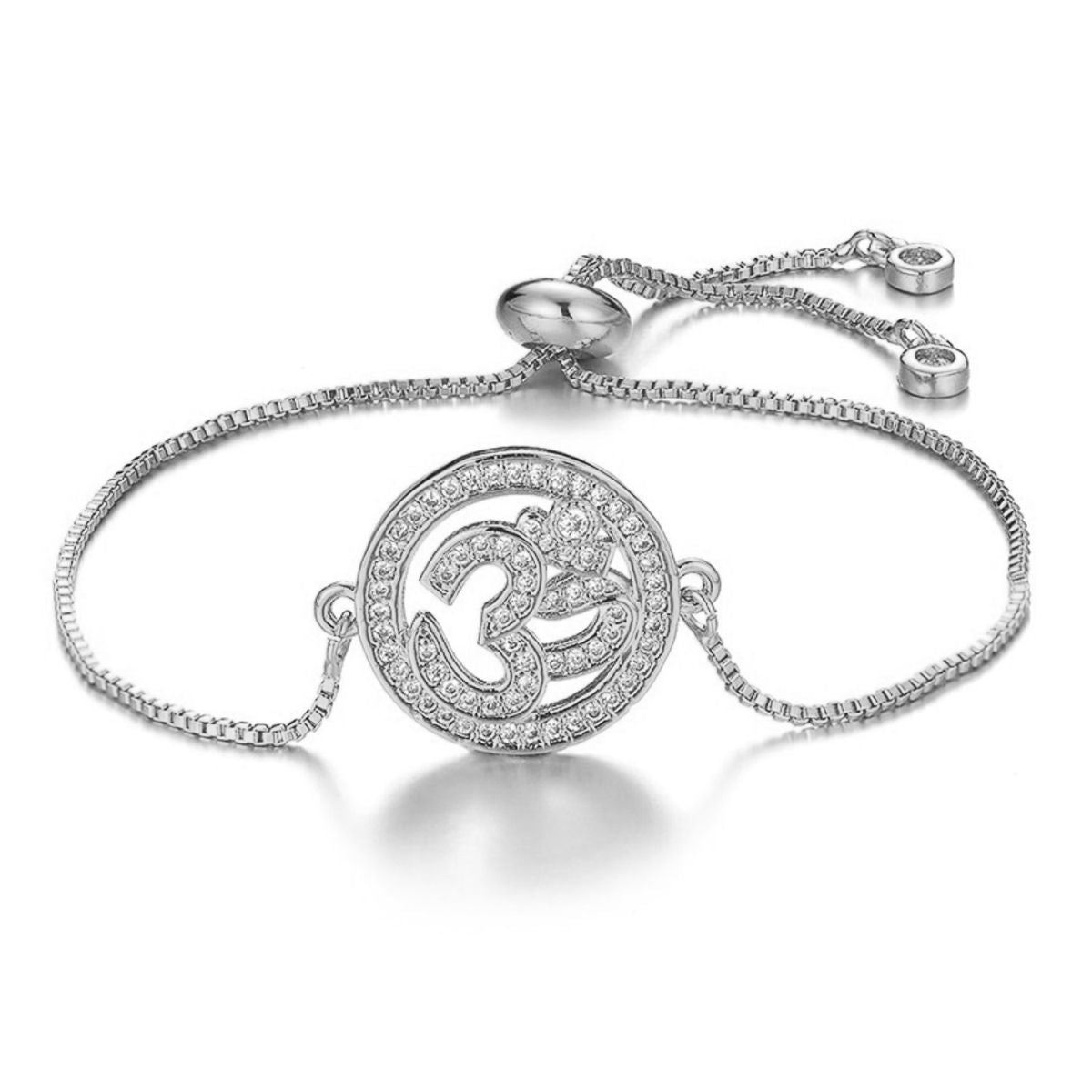 Aum Om Silver CZ American Diamond Slider Tennis Bracelet Bulk