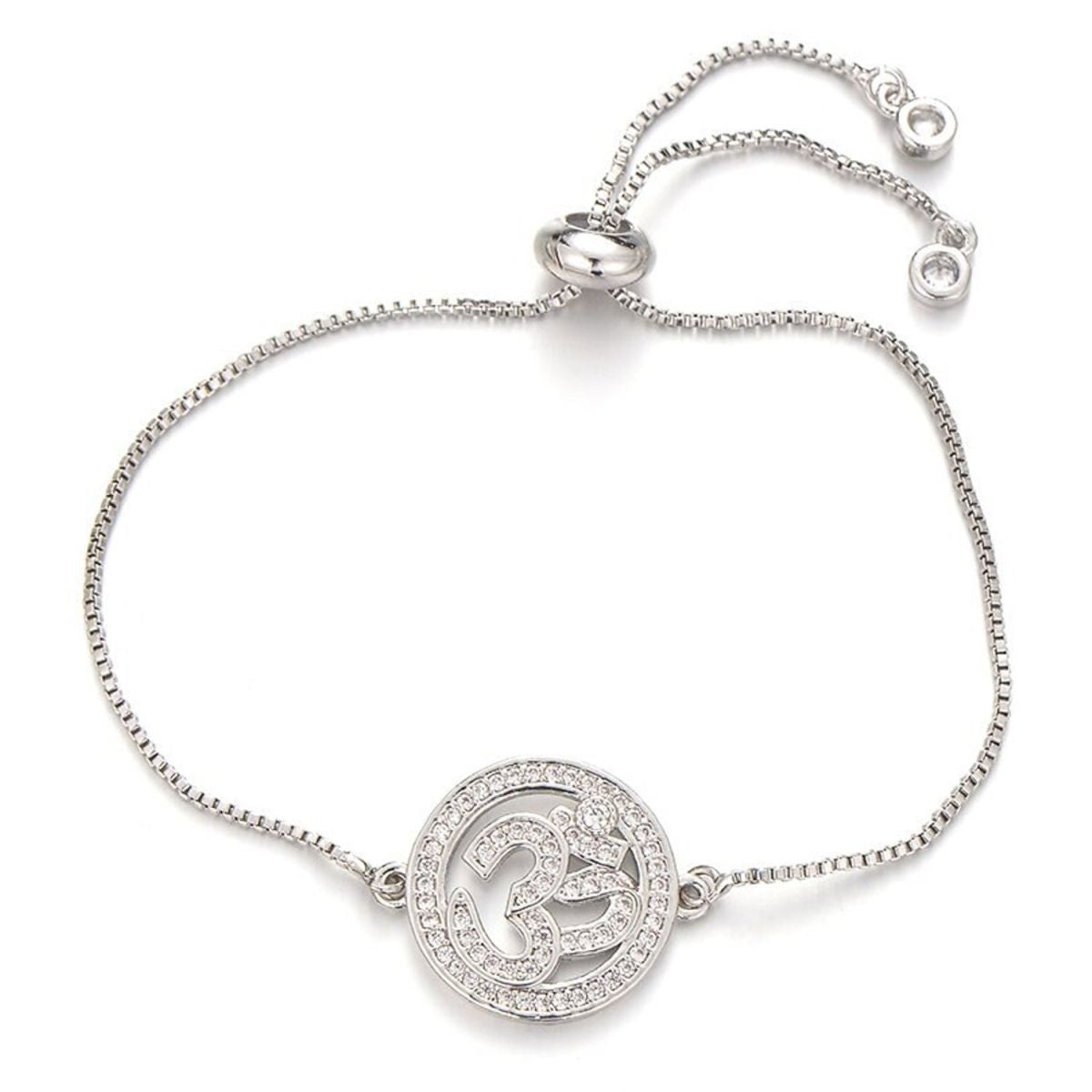 Aum Om Silver CZ American Diamond Slider Tennis Bracelet Bulk