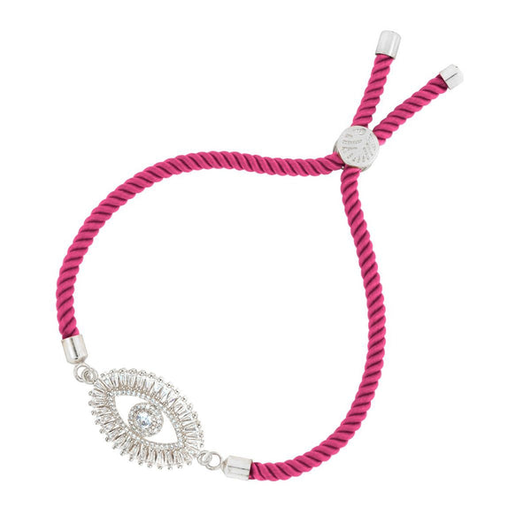 Turkish Evil Eye Baguette Silver Pink CZ Thread Bracelet Bulk Secondary image