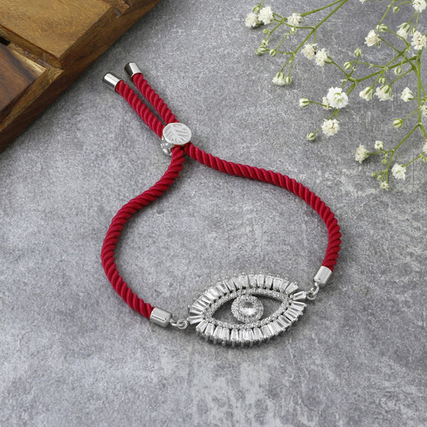 Turkish Evil Eye Baguette Silver Pink CZ Thread Bracelet Bulk Main image