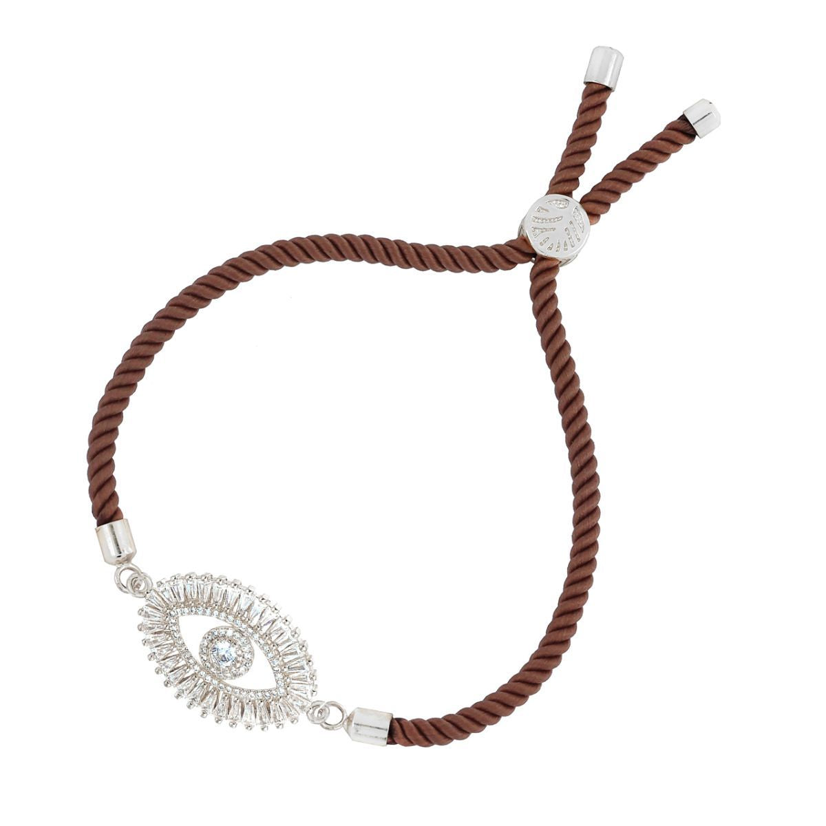 Turkish Evil Eye Baguette Silver Brown CZ Thread Bracelet Bulk