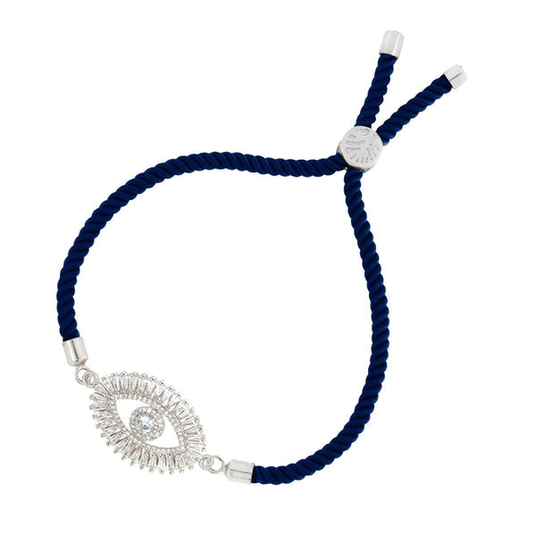 Turkish Evil Eye Baguette Silver Blue CZ Thread Bracelet Bulk Secondary image
