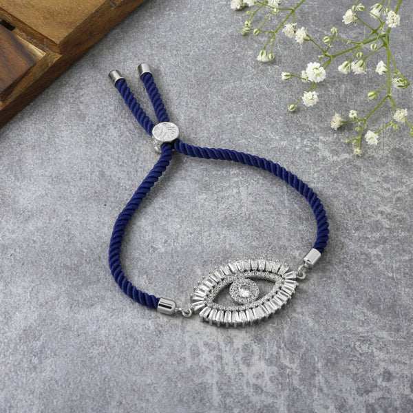 Turkish Evil Eye Baguette Silver Blue CZ Thread Bracelet Bulk Main image