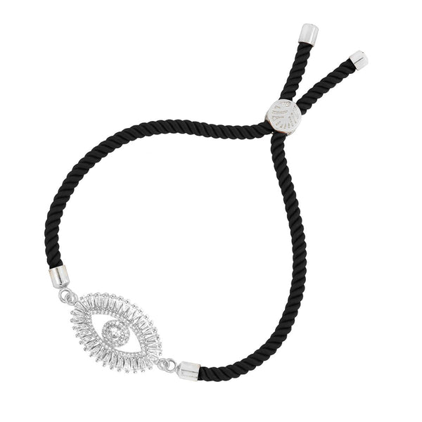 Turkish Evil Eye Baguette Silver Black CZ Thread Bracelet Bulk Secondary image
