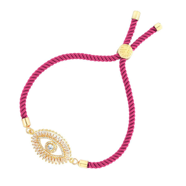 Turkish Evil Eye Baguette Gold Pink CZ Thread Bracelet Bulk Secondary image