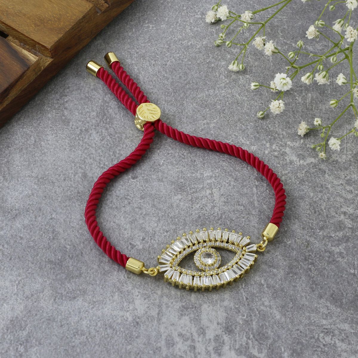 Turkish Evil Eye Baguette Gold Pink CZ Thread Bracelet Bulk