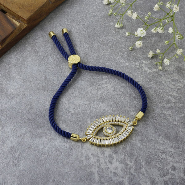Turkish Evil Eye Baguette Gold Blue CZ Thread Bracelet Bulk Main image