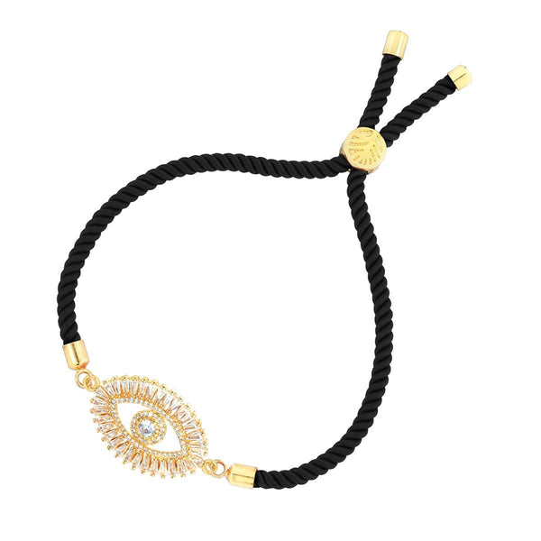 Turkish Evil Eye Baguette Gold Black CZ Thread Bracelet Bulk Secondary image