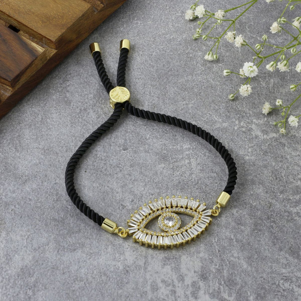 Turkish Evil Eye Baguette Gold Black CZ Thread Bracelet Bulk