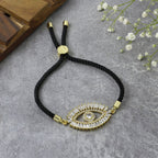 Turkish Evil Eye Baguette Gold Black CZ Thread Bracelet Bulk