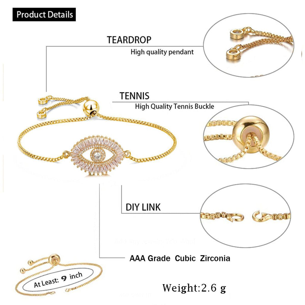Turkish Evil Eye Lucky CZ American Diamond Slider Bracelet Bulk